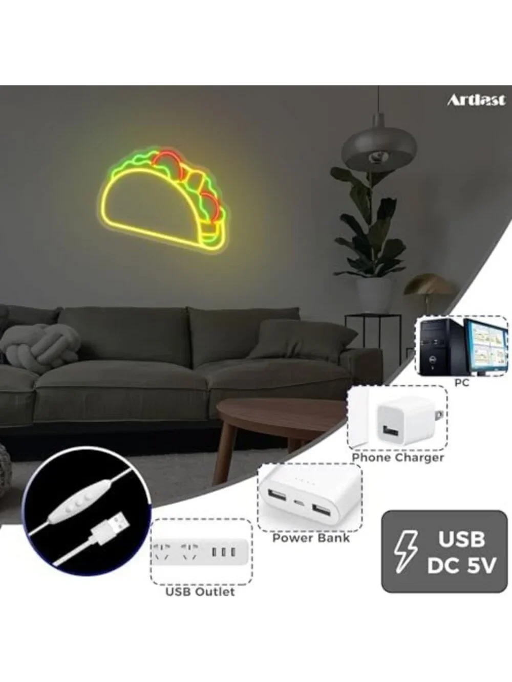 LED Taco Neon Sign - Fun Wall Decor for Kitchen, Taco Bar, or Party Decorations